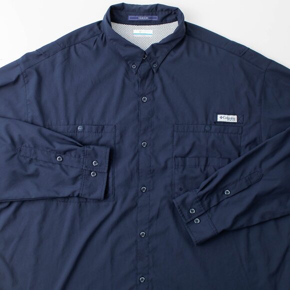 Columbia PFG Tamiami Men’s Fishing Shirt 3XT / 3TL Blue Long Sleeve Omni-Shade - Picture 1 of 10